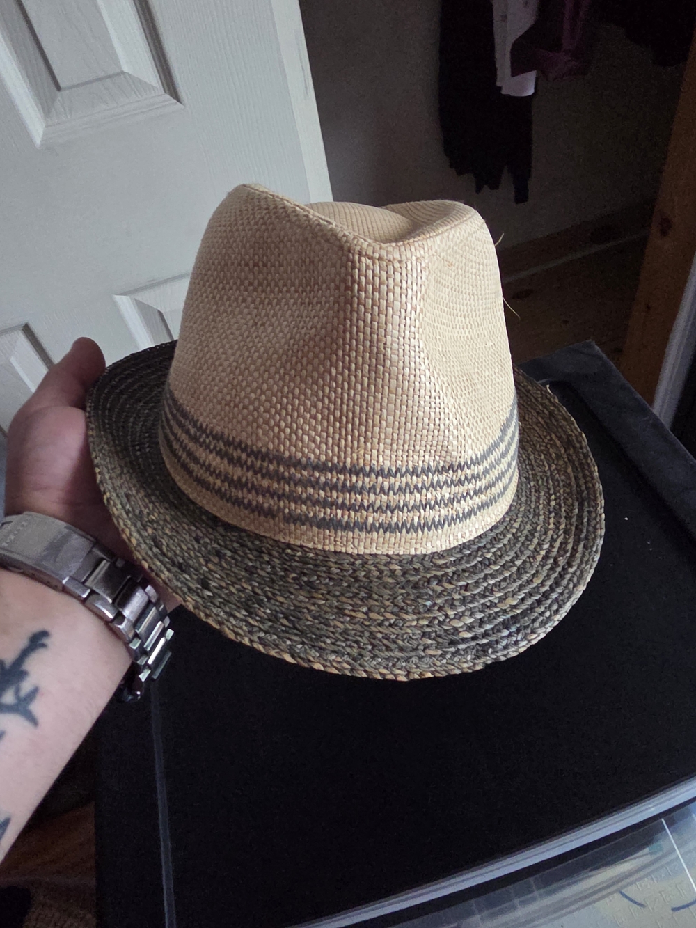Stetson Two-Tone Straw Fedora in Natural and Olive